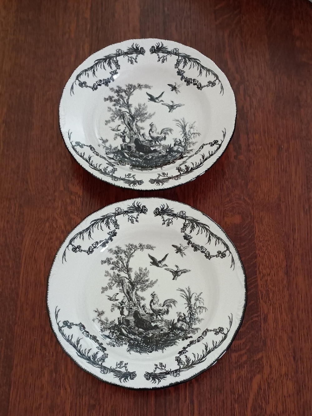 Aux Au Provence Toile French Country Rooster Soup Bowls b275